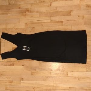 V-neck black sheath dress